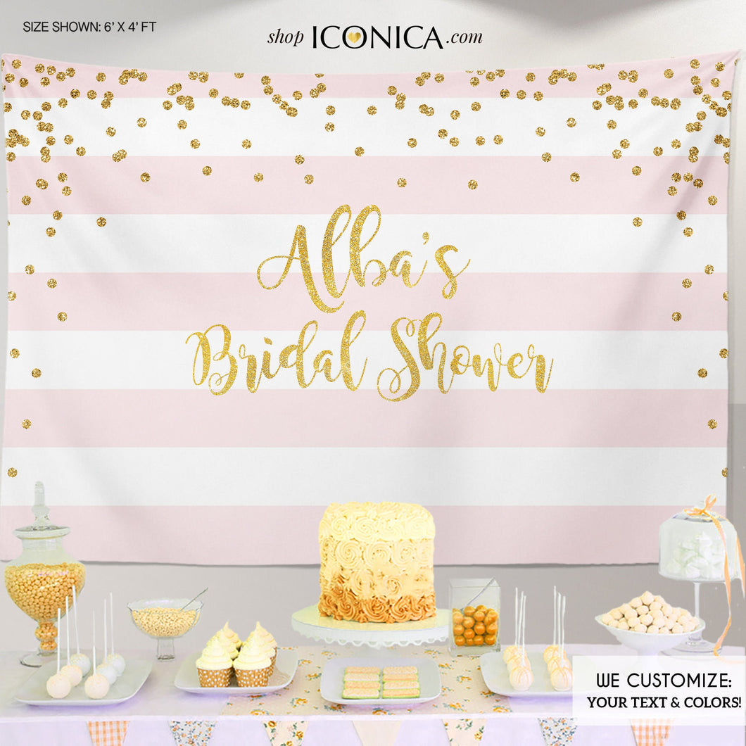 Bridal Shower Backdrop, Pink and Faux Gold Confetti Banner,Gold And Pink Dessert Table Banner, Printed Bbr0009