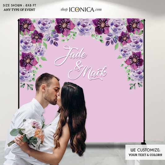 Engagement party backdrop,Personalized step and repeat backdrop, Purple engagement party photo backdrop,Lilac wedding decor BWD0023