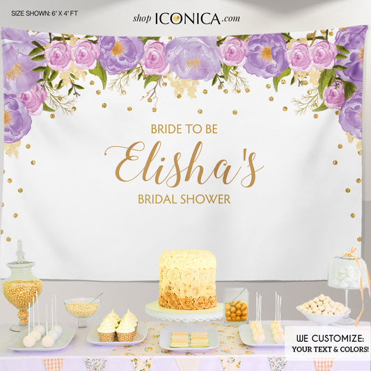 Bridal Shower Backdrop, Purple Party decor Personalized, Garden Party Any Event, Purple Watercolor Flowers, Printed BBR0038