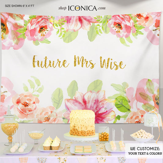 Floral Bridal Shower Banner personalized Any Type Of Event, Faux Gold Glitter,Watercolor Flowers, Garden Shower, Printed