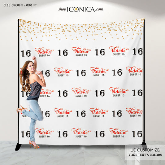 Sweet Sixteen Party Backdrop, Sweet 16 Photo Booth Backdrop, any age, Step and Repeat Backdrop Personalized, any color, Sweet 16 Party