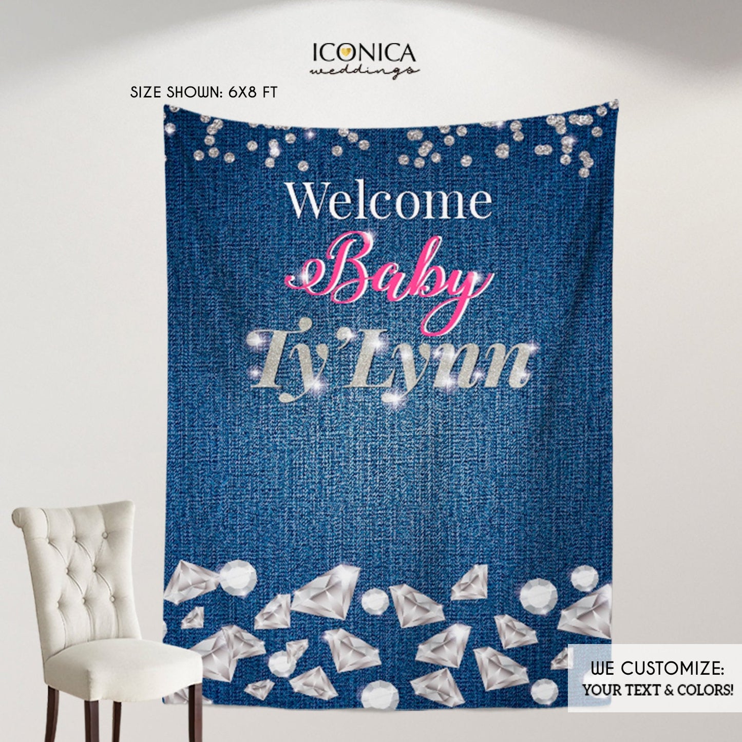 Denim and Diamonds Backdrop Baby Shower,Denim and Diamonds party Backdrop,Welcome Baby Banner,Baby Shower Decor,Printed or Printable