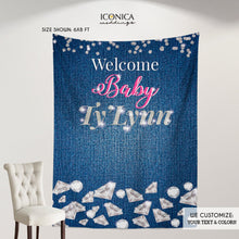 Load image into Gallery viewer, Denim and Diamonds Backdrop Baby Shower,Denim and Diamonds party Backdrop,Welcome Baby Banner,Baby Shower Decor,Printed or Printable
