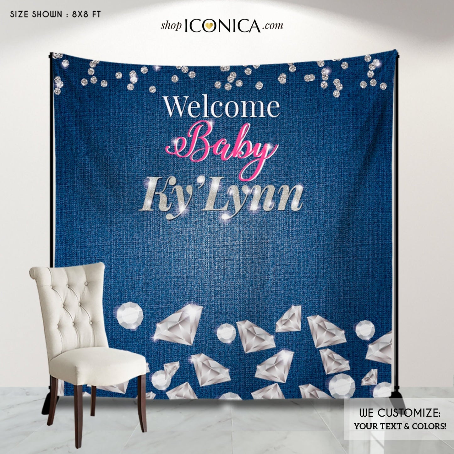 Denim and Diamonds Backdrop Baby Shower,Denim and Diamonds party Backdrop,Welcome Baby Banner,Baby Shower Decor,Printed or Printable