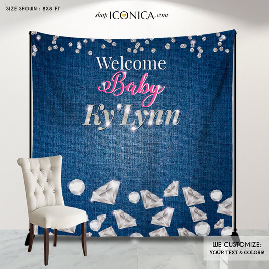 Denim and Diamonds Backdrop Baby Shower,Denim and Diamonds party Backdrop,Welcome Baby Banner,Baby Shower Decor,Printed or Printable