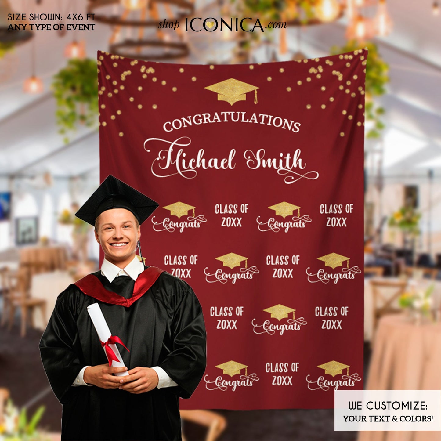 Graduation Party Photo Booth Backdrop, Virtual Graduation, Step and Repeat, Burgundy Class of 2023 Decor, vinyl BGR0025