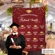 Load image into Gallery viewer, Graduation Party Photo Booth Backdrop, Virtual Graduation, Step and Repeat, Burgundy Class of 2023 Decor, vinyl BGR0025
