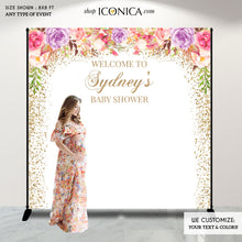 Load image into Gallery viewer, Baptism Photo Backdrop Floral,Bohemian Floral Baby Shower Decor,any text, Watercolor Flowers Garden Shower Printed BBS0072
