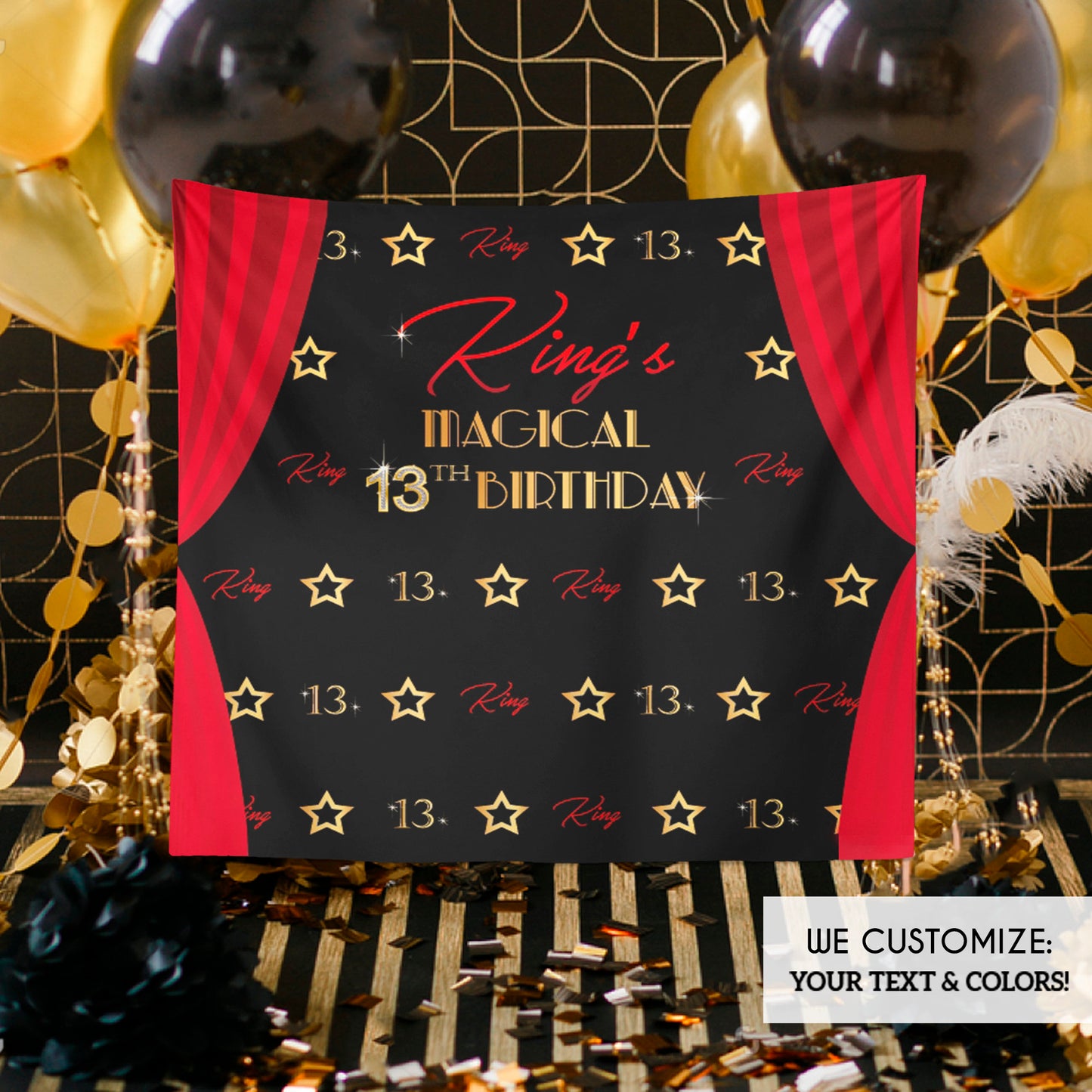 Magical Birthday Backdrop,Magic Show Party Decor,Hollywood Party Personalized Banner,Movie Star backdrop 13 Birthday Step And Repeat BBD0105
