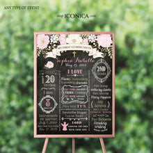 Load image into Gallery viewer, First Communion Chalkboard Sign Floral, Baptism Milestone Poster, Any Event Or text, Digital Or Printed Cfc0001
