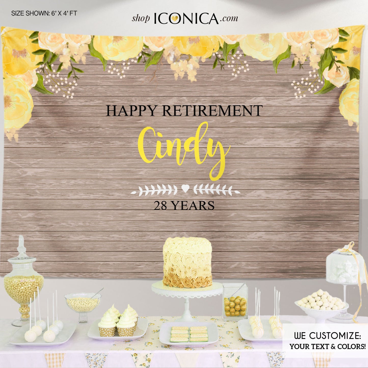 Retirement Party Backdrop - Virtual Rustic Floral Dessert Table Banner, Watercolor Flowers Garden Shower Printed Or Printable File BRT0006