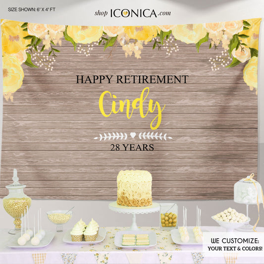 Retirement Party Backdrop - Virtual Rustic Floral Dessert Table Banner, Watercolor Flowers Garden Shower Printed Or Printable File BRT0006