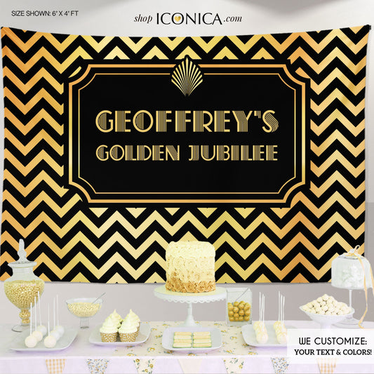 Chevron Photo Booth Backdrop, Chevron Golden Jubilee Backdrop, Gold Virtual Retirement Party Backdrop, Printed Or Printable File BRT0007