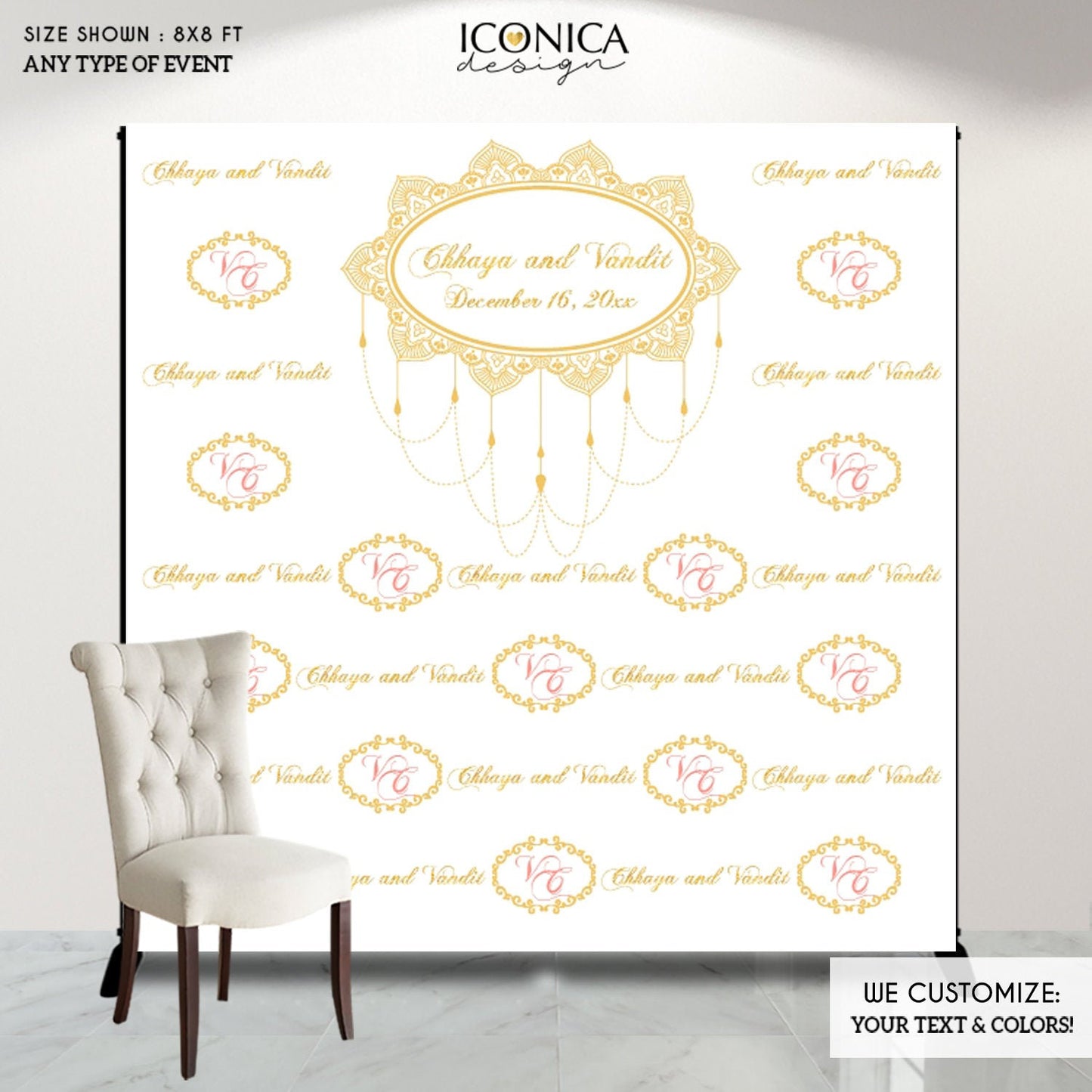 Wedding Backdrop, Photo booth Moroccan Party, Indian Backdrop, any wording, Arabian Nights Decor, Printed BWD0024