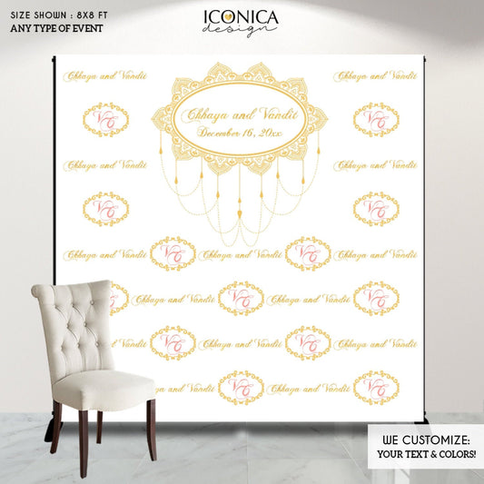 Wedding Backdrop, Photo booth Moroccan Party, Indian Backdrop, any wording, Arabian Nights Decor, Printed BWD0024