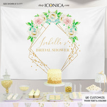 Load image into Gallery viewer, Bridal Shower Backdrop Fabric Backdrop Eco-Friendly Non-Glare, Spring Parties, Floral Pink and Gold, Bridal Shower Decor, Any Event,Watercolor Flowers
