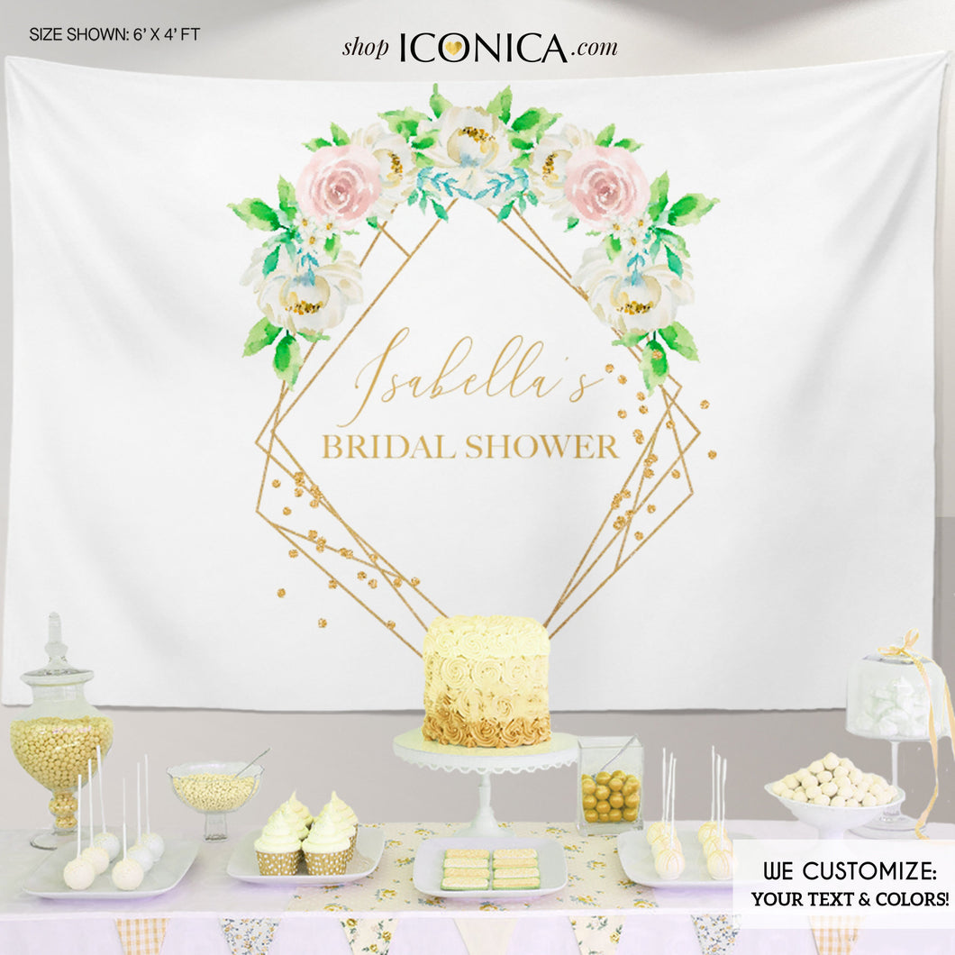 Bridal Shower Backdrop Fabric Backdrop Eco-Friendly Non-Glare, Spring Parties, Floral Pink and Gold, Bridal Shower Decor, Any Event,Watercolor Flowers