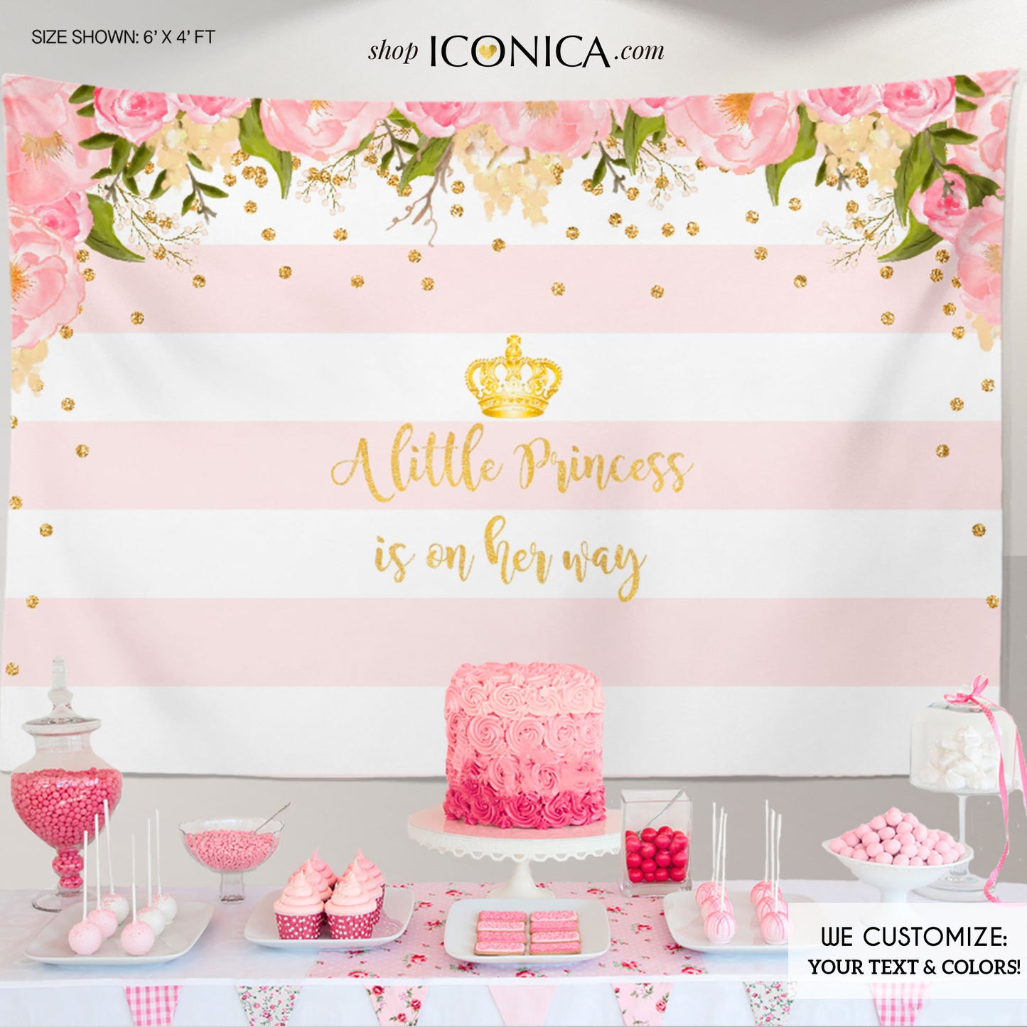 Floral Baby Shower Backdrop, Gold And Pink, Dessert Table Banner, Any Event, Watercolor Flowers, Garden Shower, Printed Or Printable Bbs0007