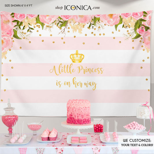 Floral Baby Shower Backdrop, Gold And Pink, Dessert Table Banner, Any Event, Watercolor Flowers, Garden Shower, Printed Or Printable Bbs0007