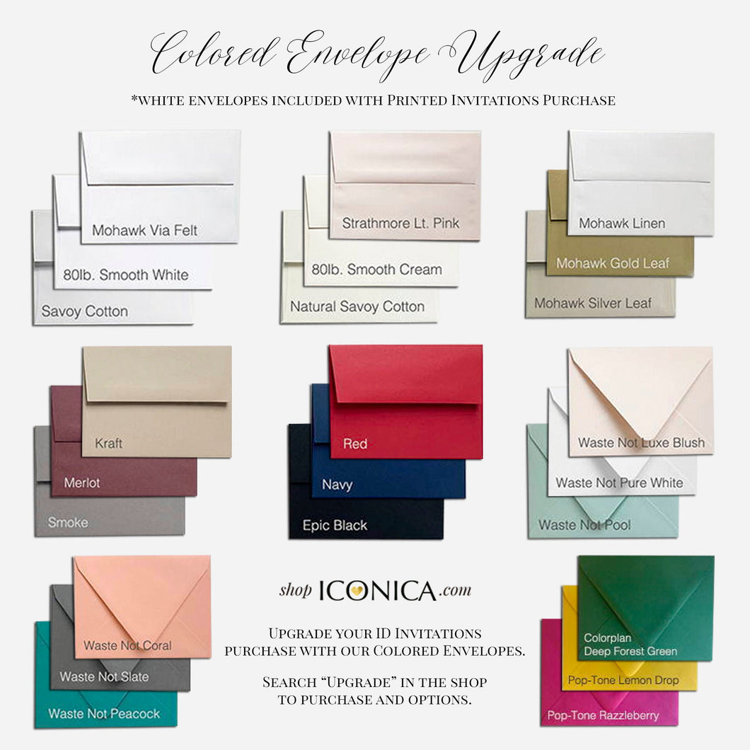 Upgrade your Invite purchase to Colored A7 Envelopes - Set of 10 - Add-On for any ID Invitations or Thank You Card