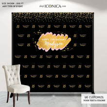 Load image into Gallery viewer, Birthday Photo Booth Backdrop Gold Quinceanera Custom Step &amp; Repeat Backdrop Red Carpet Banner Printed BBD0056
