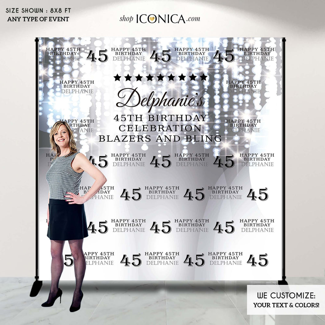 Silver Birthday Photo Booth Backdrop, Step and Repeat Backdrop, Milestone Birthday Backdrop, Holiday Party, Silver Birthday Backdrop, Printed BBD0131