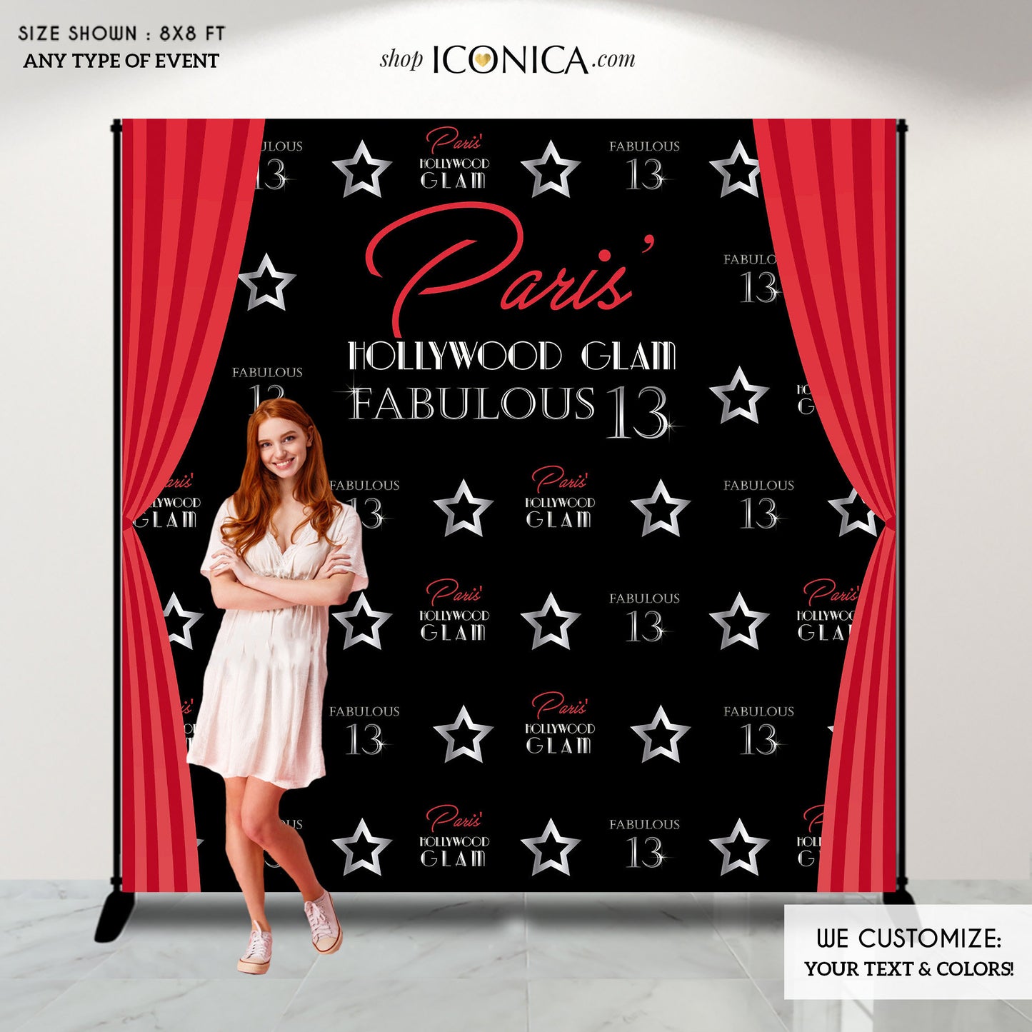 13th Birthday Photo Booth Backdrop,Movie Star Themed Backdrop, any age ,Step And Repeat Backdrop,Hollywood Glam BBD0125