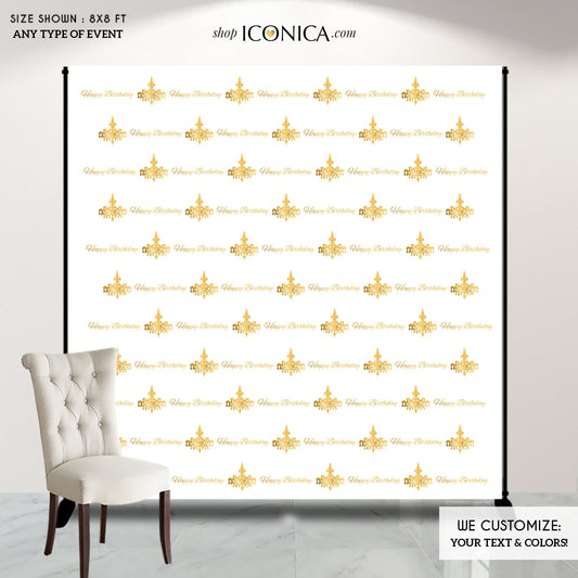 Happy Birthday Photo Booth Backdrop, Custom Step And Repeat Backdrop, Any Wording,Printed Or Printable File Free Shipping BBD0103