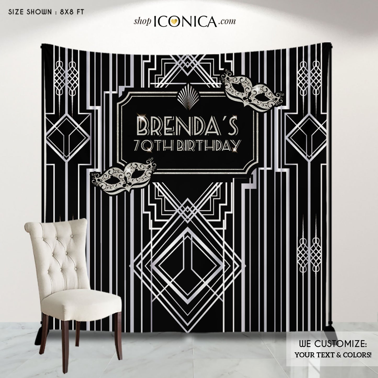 Roaring 20's Party Backdrop,50th Birthday Party Personalized Great Gatsby Decor, Milestone Birthday Backdrop,Masquerade Ball Party Decor,Hollywood Party Backdrop BBD0060