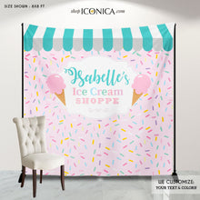 Load image into Gallery viewer, Ice Cream 1st Birthday Party Backdrop, Ice cream First Birthday, Ice Cream Party Decor,Sprinkles Party, Printed
