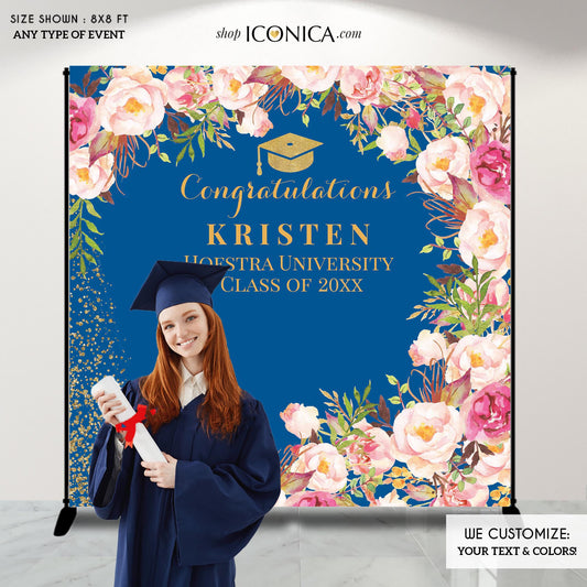 Graduation Party Photo Booth Backdrop, Graduation Floral Step and Repeat, Congrats Grad, Banner Printed BGR0036