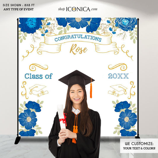 Graduation Party Photo Booth Backdrop, Floral Graduation Step and Repeat, Congrats Grad, Banner Printed