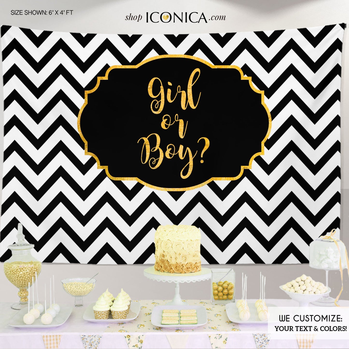 Gender Reveal Baby Shower Backdrop Boy Or Gir, He Or She, Chevron, Black And White Baby Shower Banner, Printed Or Printable File Bbs0022