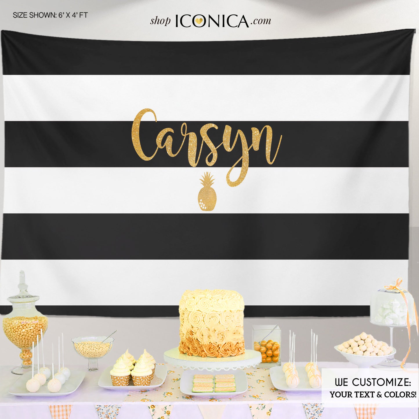 Pineapple Party Backdrop, Black And White Stripes backdrop, Pineapple Party Decorations, Any graphic - Printed Or Printable File