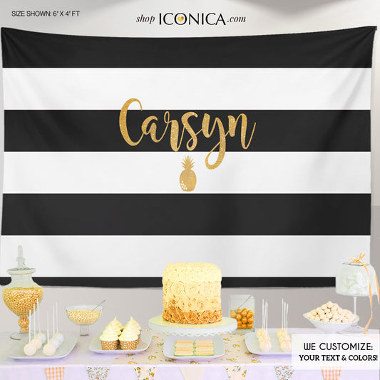 Pineapple Party Backdrop, Black And White Stripes backdrop, Pineapple Party Decorations, Any graphic - Printed Or Printable File