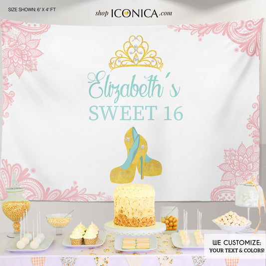 Sweet Sixteen Party Backdrop, Sweet 16 Photo Booth Backdrop or any age, High Heels Step and Repeat Backdrop, Printed