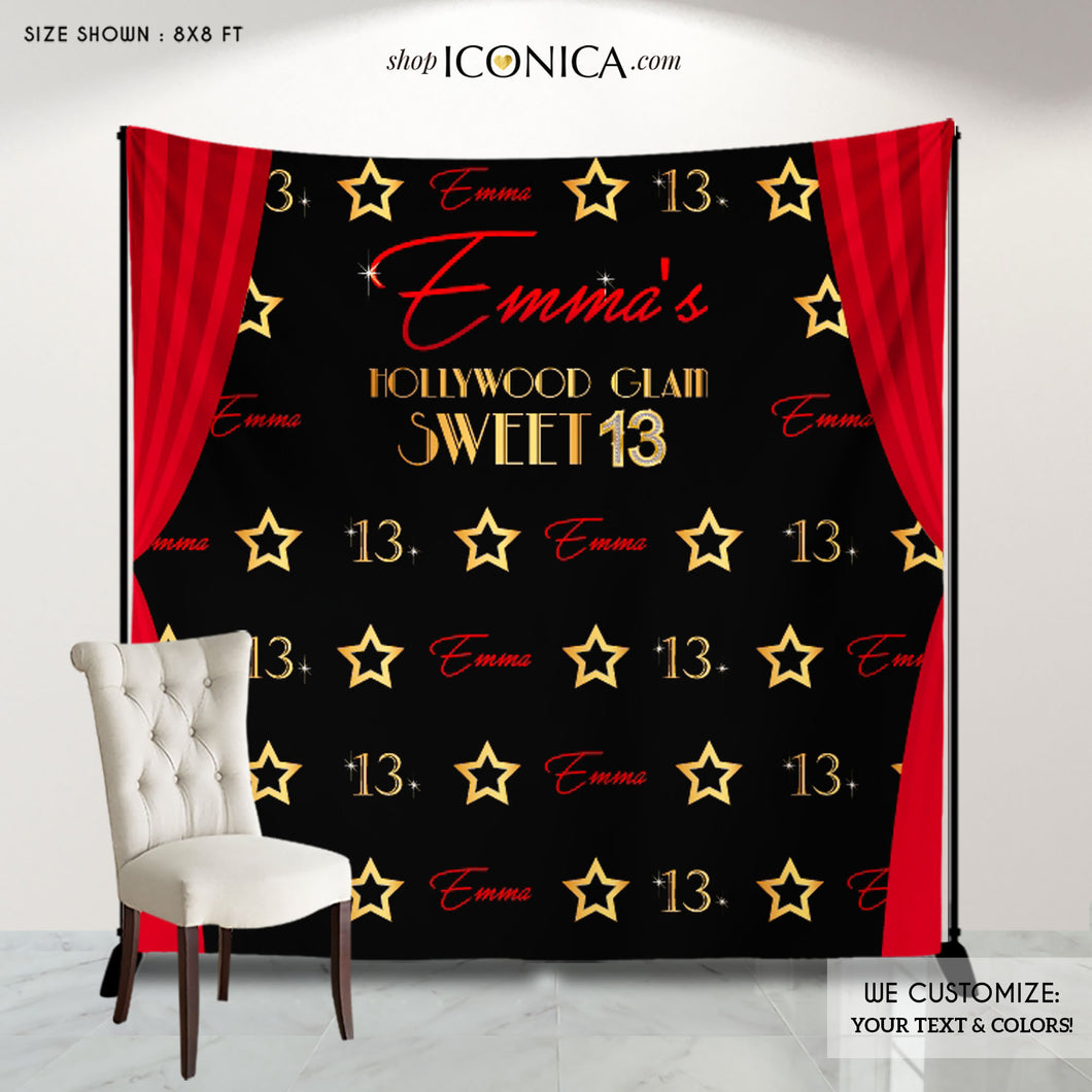 Hollywood Party Backdrop,Personalized Movie Star backdrop,13 Birthday Step And Repeat, Red carpet Photo Booth,Printed Or Printable BBD0105