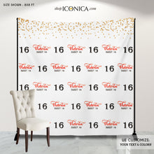 Load image into Gallery viewer, Sweet Sixteen Party Backdrop, Sweet 16 Photo Booth Backdrop, any age, Step and Repeat Backdrop Personalized, any color, Sweet 16 Party
