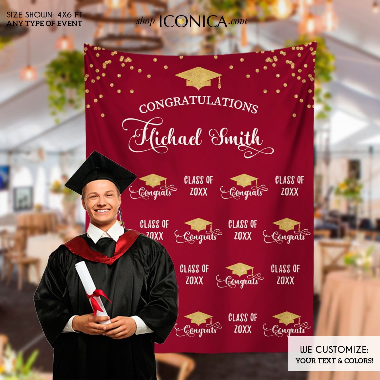 Graduation Party Photo Booth Backdrop, Virtual Graduation, Step and Repeat, Burgundy Class of 2023 Decor, vinyl BGR0025