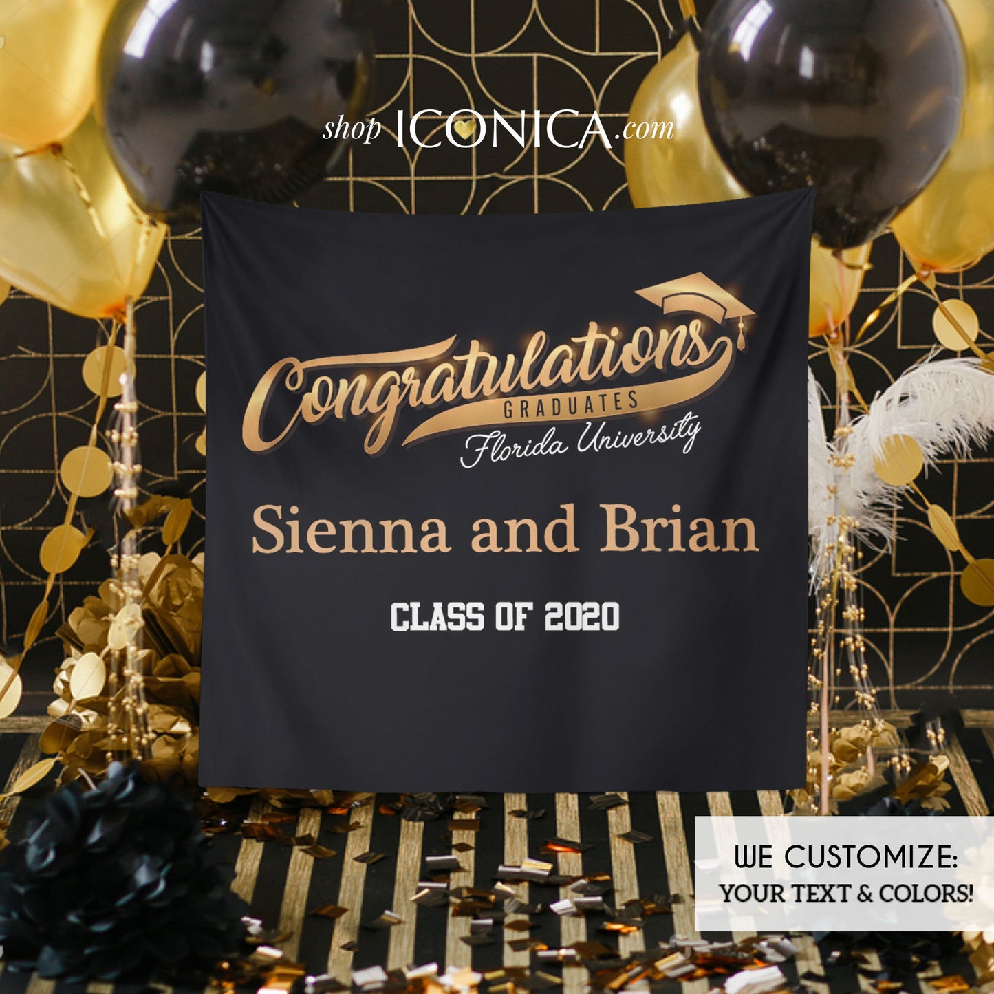 Graduation Party Photo Backdrop, Graduation, Class of 2023 Decor,Your School Colors, Non-Glare Eco Friendly