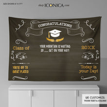 Load image into Gallery viewer, Graduation Photo Banner Personalized, Graduation, School Colors, Grad Fabric Backdrop Eco-Friendly Non-Glare, Any Event BGR0016
