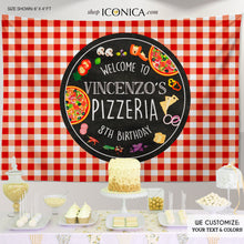Load image into Gallery viewer, Pizza Party Photo Backdrop, Pizzeria Backdrop, Pizza theme Birthday banner, Bakery Party, Printed
