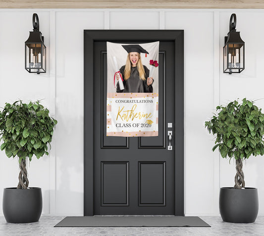 Graduation Backdrop Personalized Vinyl Banner Blush Pink Stripes,Virtual Graduation any school colors or text,Class of 2023 Decor BGR0031