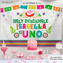 Load image into Gallery viewer, Fiesta themed 1st Birthday Backdrop,Cinco de Mayo Decorations,Mexican Backdrop,UNO Fiesta Decorations, Printed or Printable File
