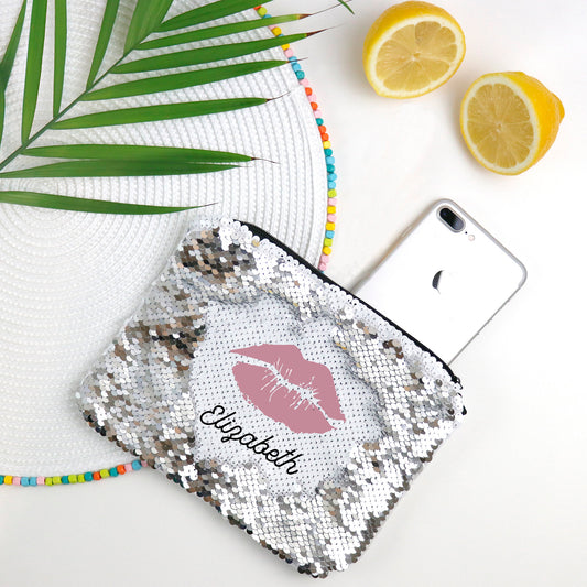 Sequin Reversible Cosmetic Bag Makeup Cosmetic Bag Personalized Flippy Makeup Bag CUSTOM NAME Best Friend Gift Bridesmaid Gift,Gift for Her