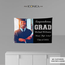 Load image into Gallery viewer, Graduation Party Backdrop Personalized Vinyl Banner, Virtual Graduation any school colors or text, Class of 2023 Grad Decor Printed BGR0030
