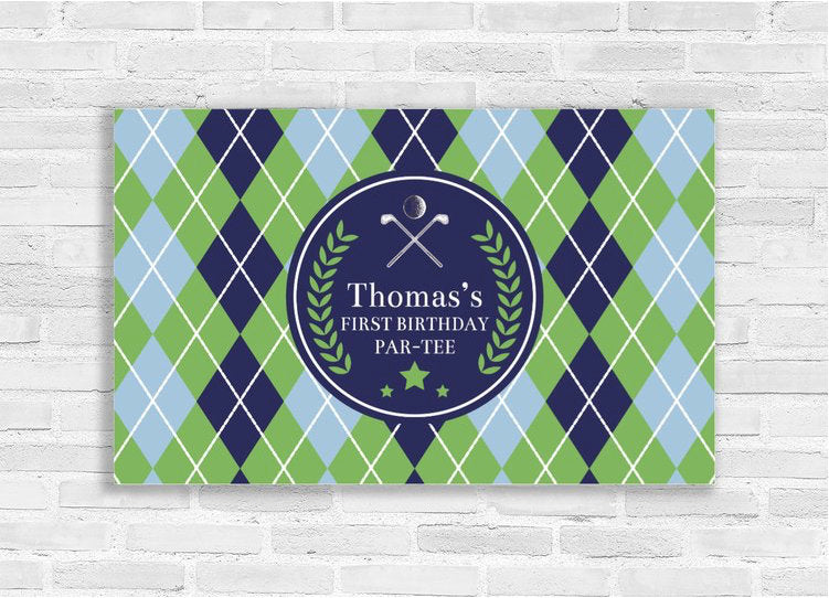 Golf Party Backdrop, Virtual 1st Birthday PARTEE, First Birthday Sports Banner, Argyle print, Golf Party Decoration, Printed Banner BBD0076