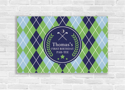 Golf Party Backdrop, Virtual 1st Birthday PARTEE, First Birthday Sports Banner, Argyle print, Golf Party Decoration, Printed Banner BBD0076