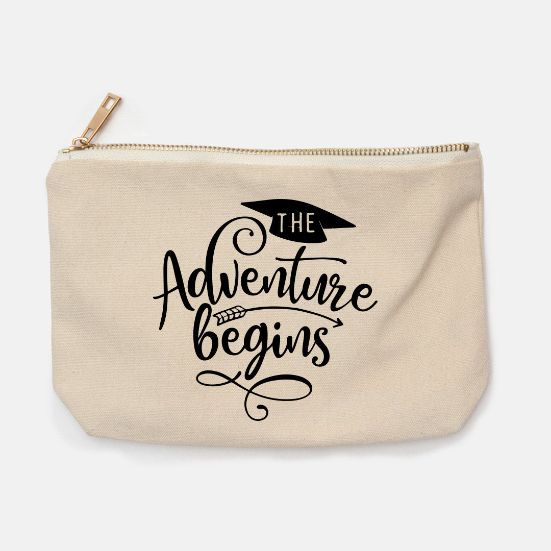 Pencil Case Canvas The adventure begins,Motivational Pencil Case Quote pencil case,CUSTOM case Best Friend Gift Graduation Gifts