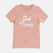 Load image into Gallery viewer, Just Peachy Summer Tee Real Foil Peach Tee Spring Tee Peach T-Shirt Inspirational Tee Shirts Unisex T-shirt Comfortable Fashionable Stylish
